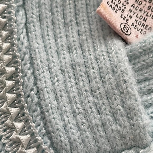 Vintage Jaclyn Smith Sweater Pastel Blue Fairy Kei Core Beaded Floral Lace 80s - Picture 9 of 11